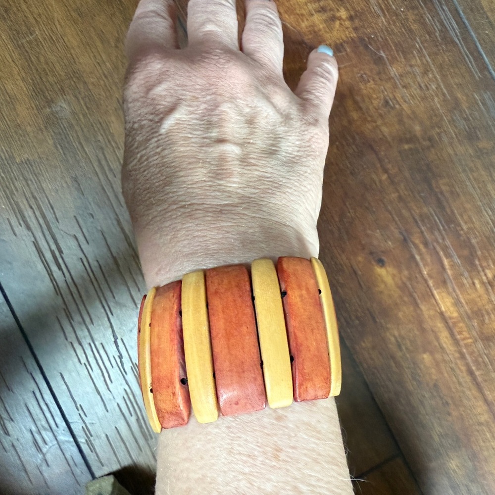 Wooden Bracelet in Orange and Tan